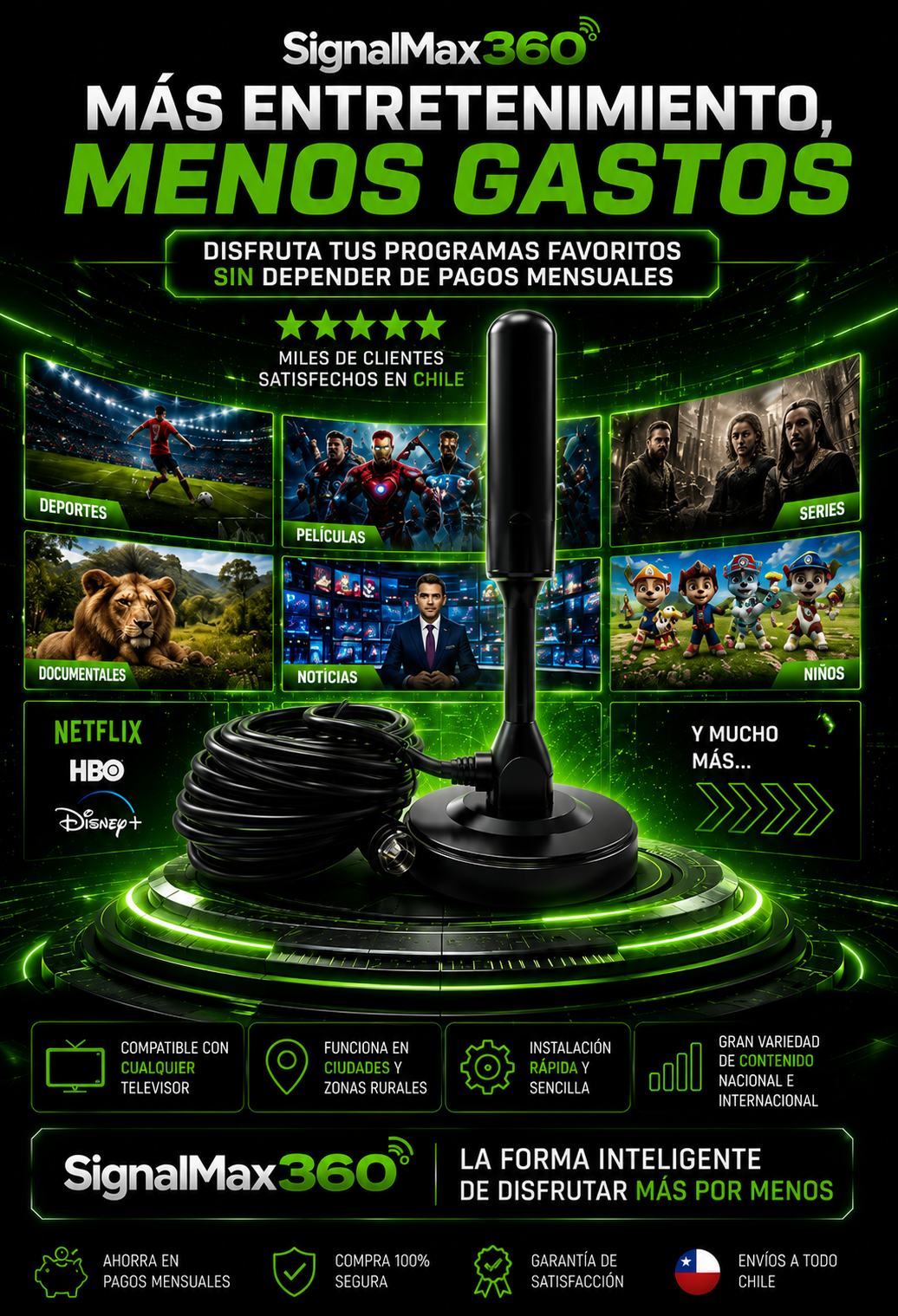 SignalMax 360°  – Antena TV Digital TDT 4K UHD Profesional +3000 Canales